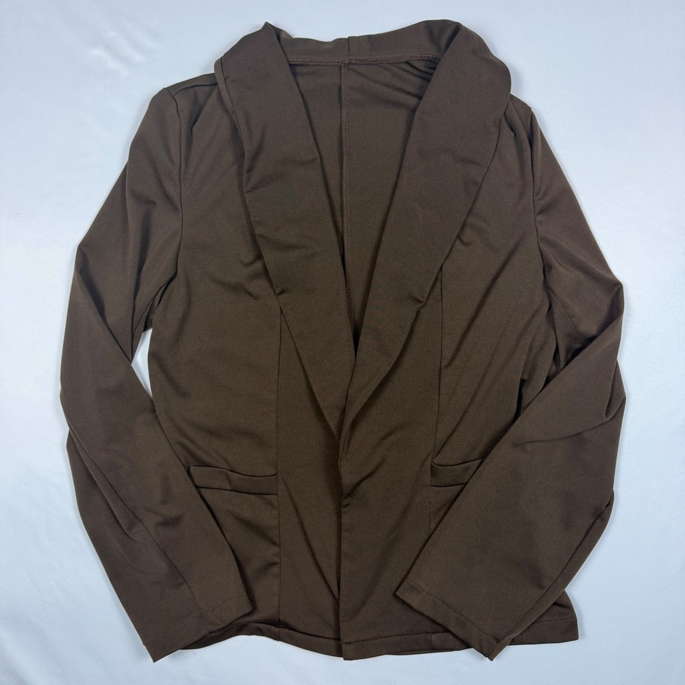 Unbranded Blazer Womens M Brown Open Front Shawl Collar Stretch Workwear